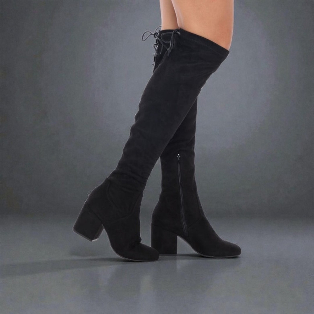 Elegant Black Over-the-Knee Boots Size 10 Wide